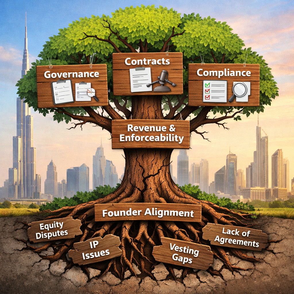 startup legal structure in Dubai illustrated as tree model